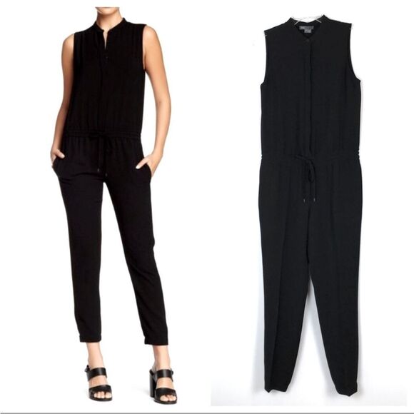 EUC Vince Sleeveless Silky Jumpsuit Black Comfort Airy Spring Summer Black Sz. 6 - Picture 1 of 10